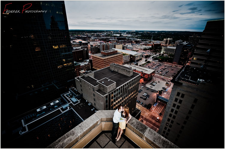 Minneapolis Rooftop Skyline Engagement Photographs